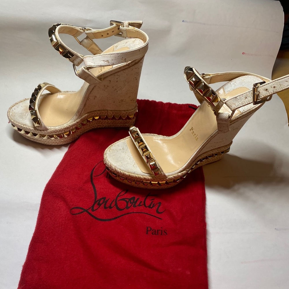 Christian Louboutin 140 White Cork Wedge Sandals